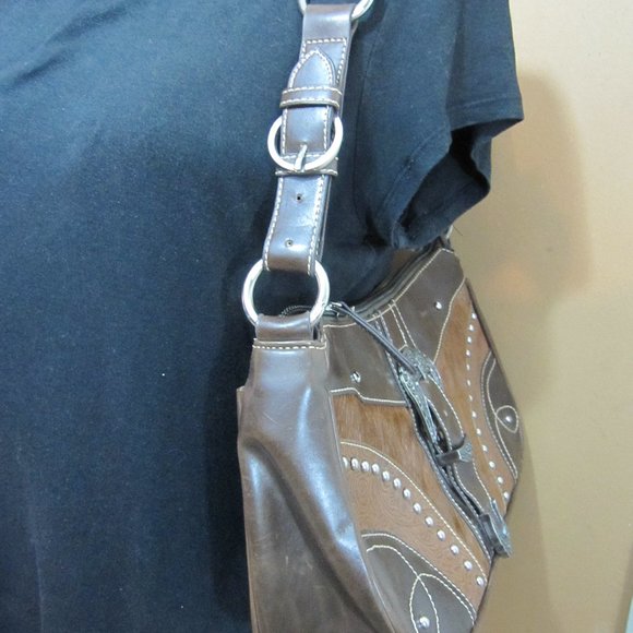 Faux Leather & Cow Hide Western Shoulder Bag - Picture 5 of 8